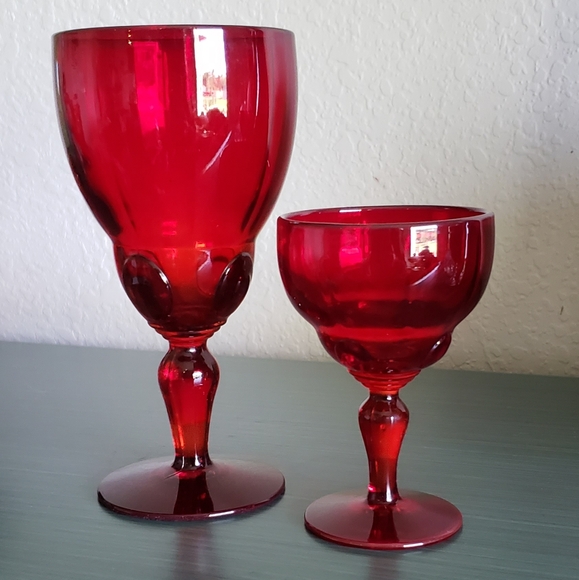 Vintage New Martinsville Moondrops Ruby Goblet Wine Glass UV Glow Valentines MCM - Picture 1 of 12